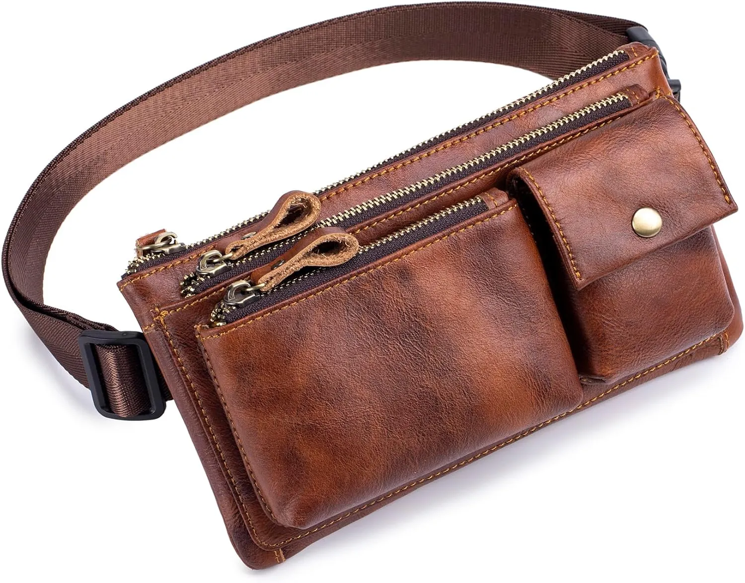Genuine Leather Fanny Pack Waist Bag for Men Women Clutch Bag Hip Bum Bag Travel Pouch Sling Bag Crossbody Chest Bags Shoulder Daypack Multiple Pockets Waist Pack Brown