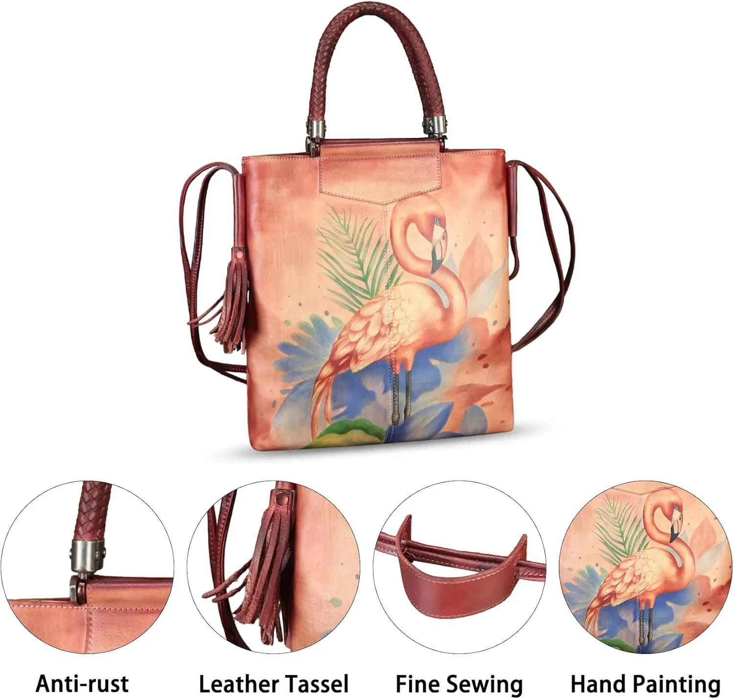 Genuine Leather Handbag for Women Hand Painted Leather Top Handle Bag Handmade Crossbody Purse Work Tote Bag
