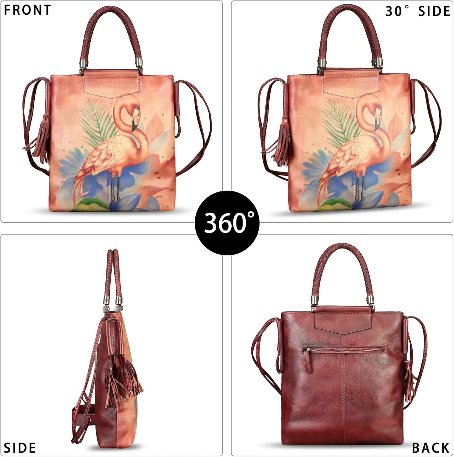 Genuine Leather Handbag for Women Hand Painted Leather Top Handle Bag Handmade Crossbody Purse Work Tote Bag