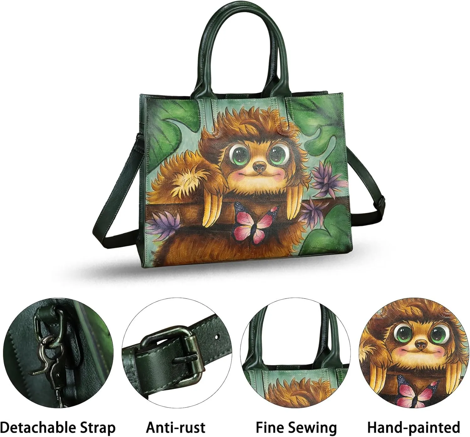 Genuine Leather Handbag for Women Hand Painted Leather Top Handle Bag Handmade Crossbody Purse Work Tote