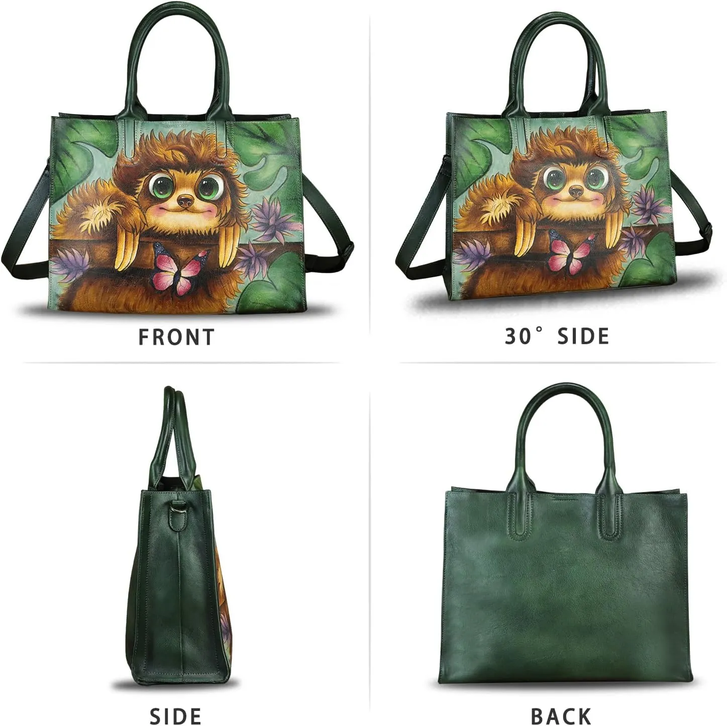 Genuine Leather Handbag for Women Hand Painted Leather Top Handle Bag Handmade Crossbody Purse Work Tote
