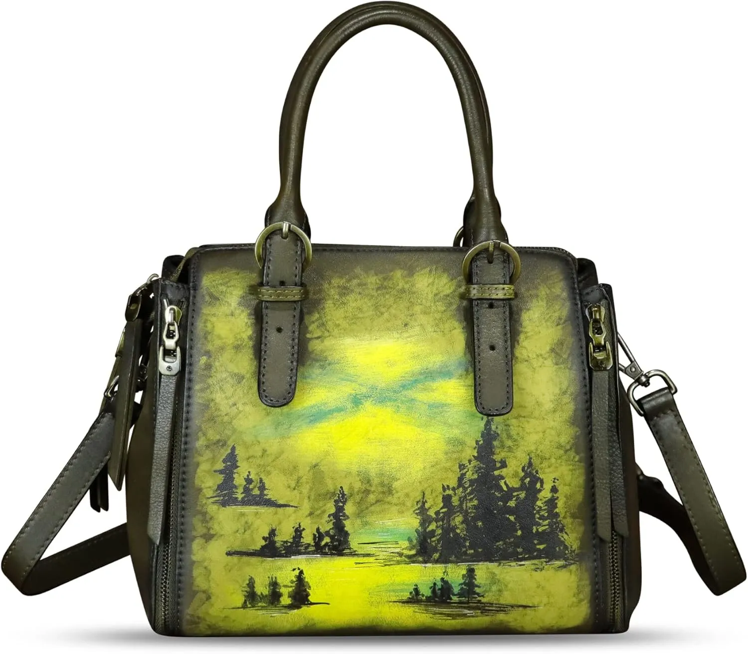 Genuine Leather Handbag for Women Hand Painted Leather Top Handle Purse Handmade Crossbody Satchel Tote Bag