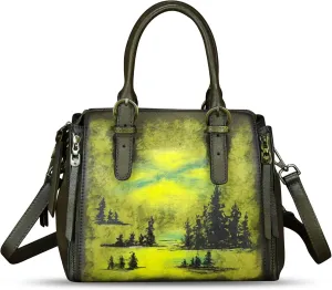 Genuine Leather Handbag for Women Hand Painted Leather Top Handle Purse Handmade Crossbody Satchel Tote Bag