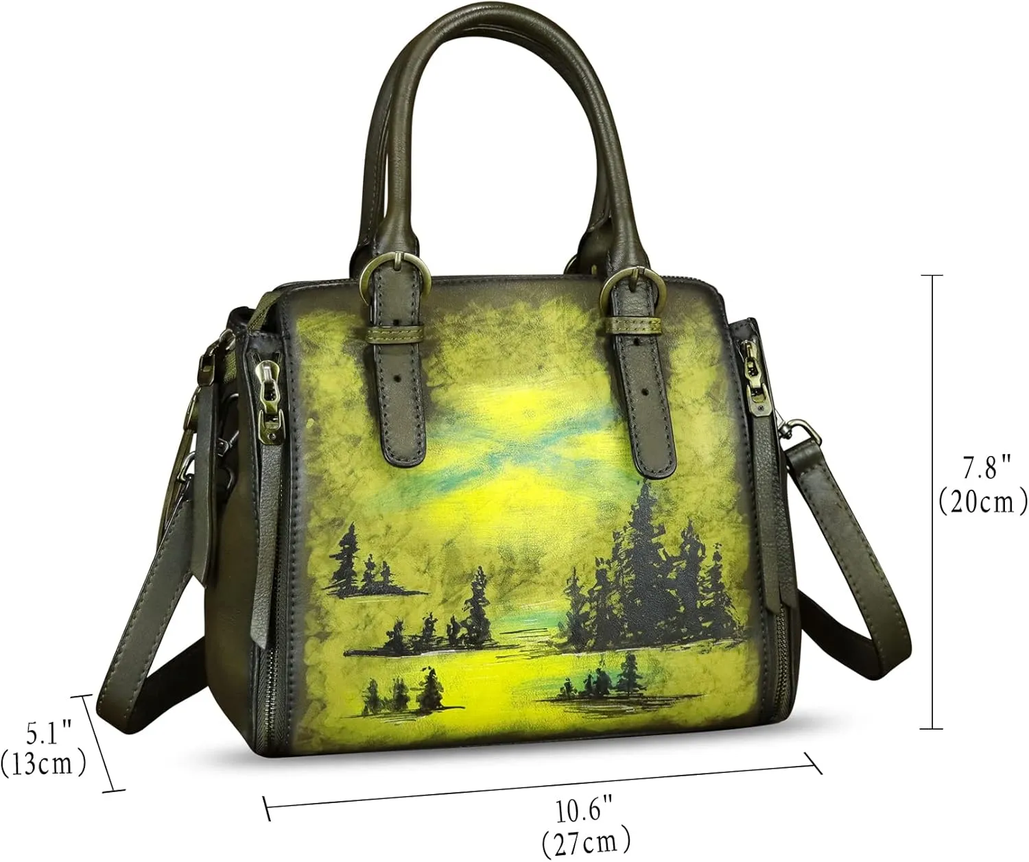 Genuine Leather Handbag for Women Hand Painted Leather Top Handle Purse Handmade Crossbody Satchel Tote Bag