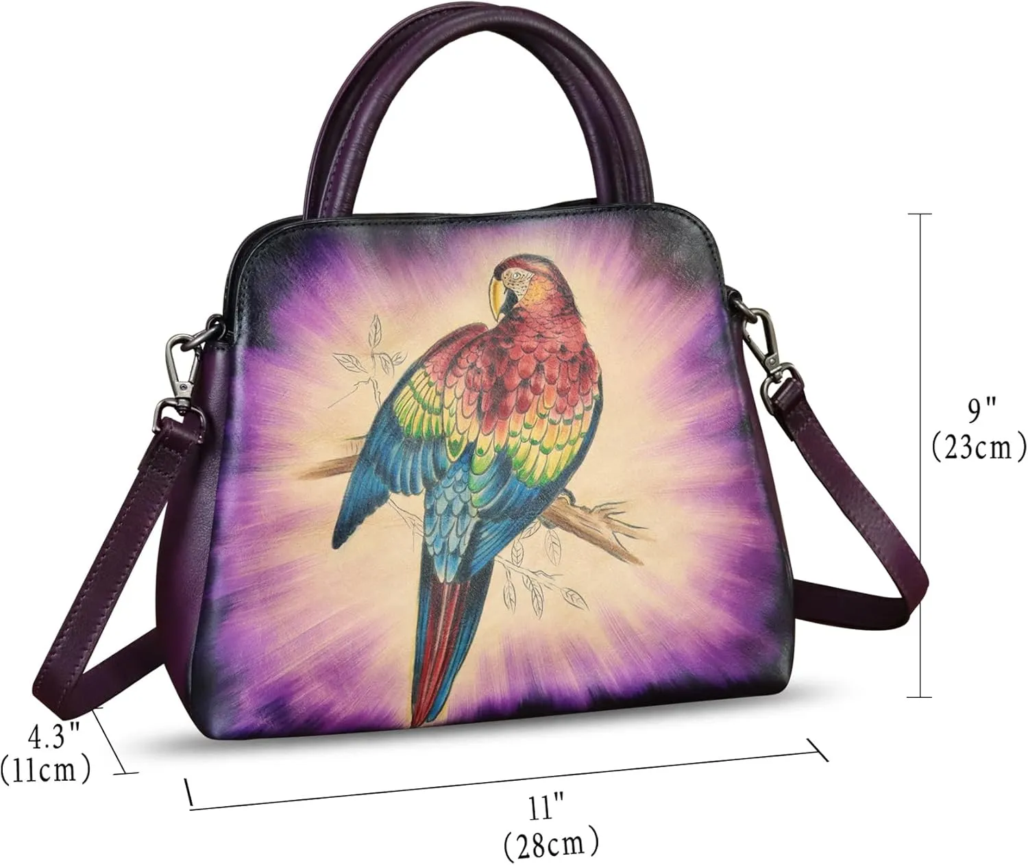 Genuine Leather Handbag for Women Hand Painted Leather Top Handle Satchel Handmade Crossbody Purse