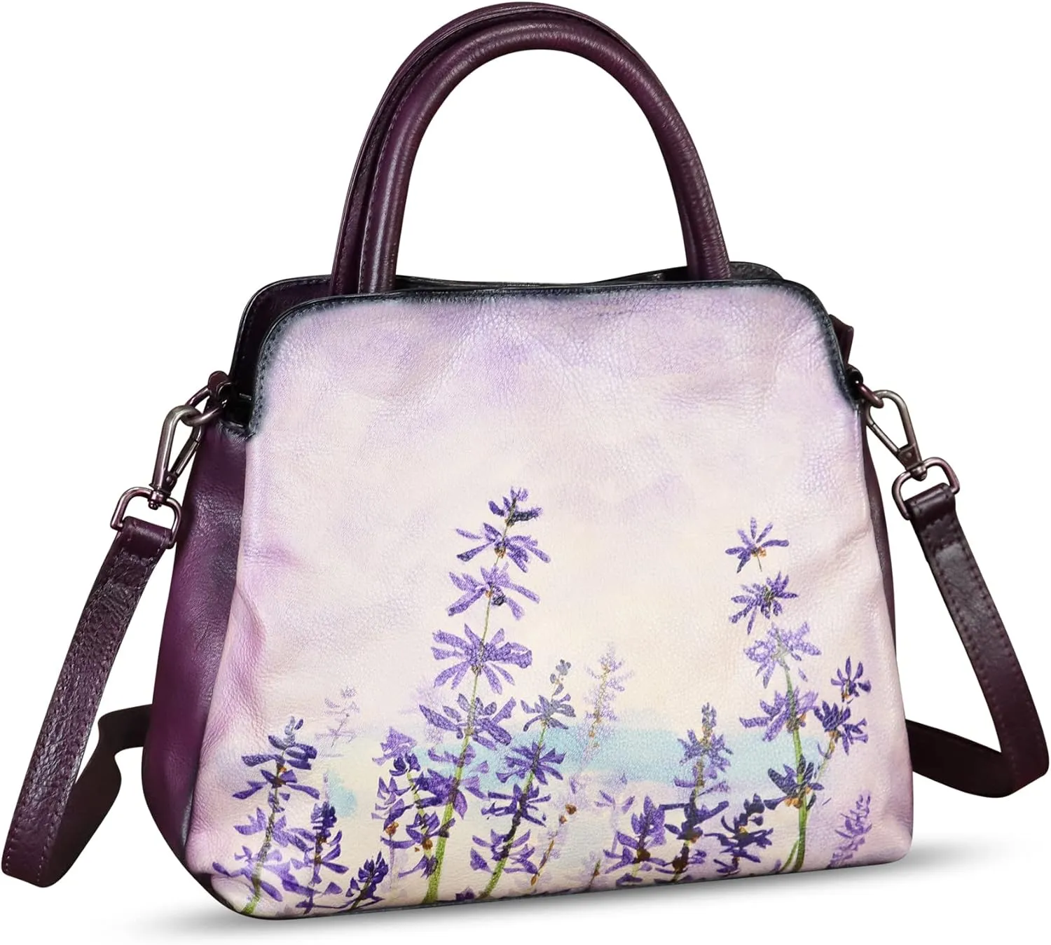 Genuine Leather Handbag for Women Hand Painted Leather Top Handle Satchel Handmade Crossbody Purse