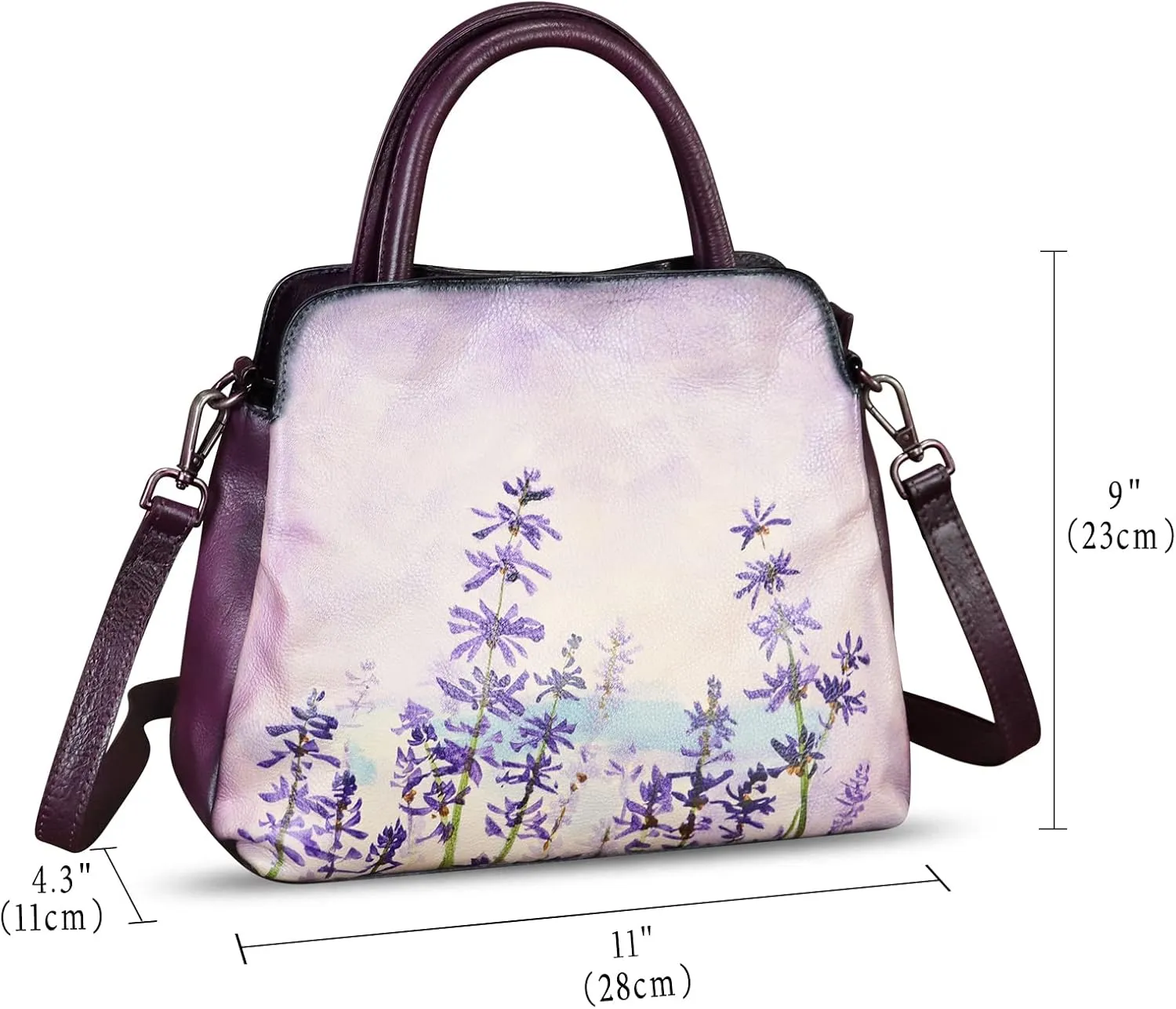 Genuine Leather Handbag for Women Hand Painted Leather Top Handle Satchel Handmade Crossbody Purse