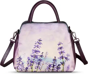 Genuine Leather Handbag for Women Hand Painted Leather Top Handle Satchel Handmade Crossbody Purse