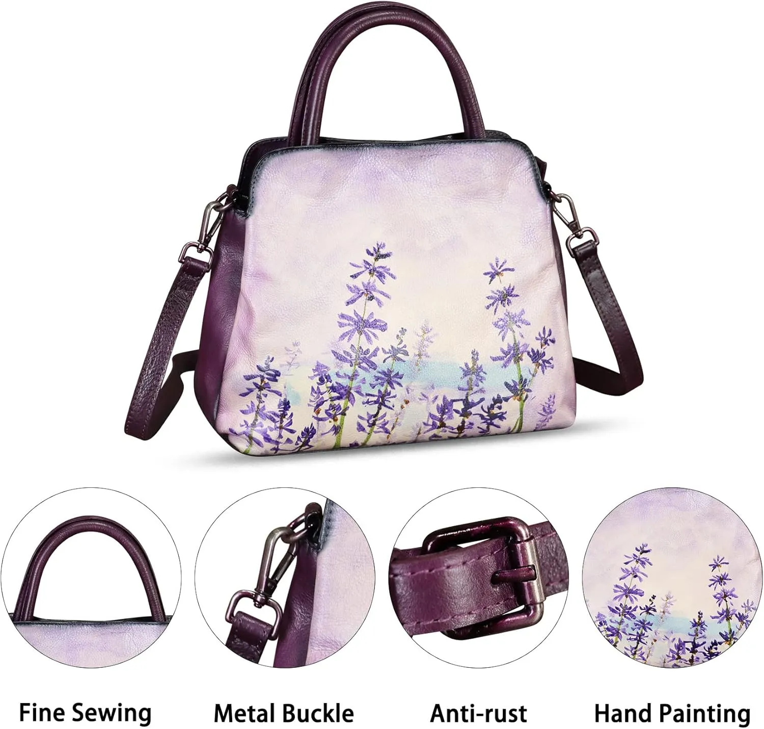 Genuine Leather Handbag for Women Hand Painted Leather Top Handle Satchel Handmade Crossbody Purse