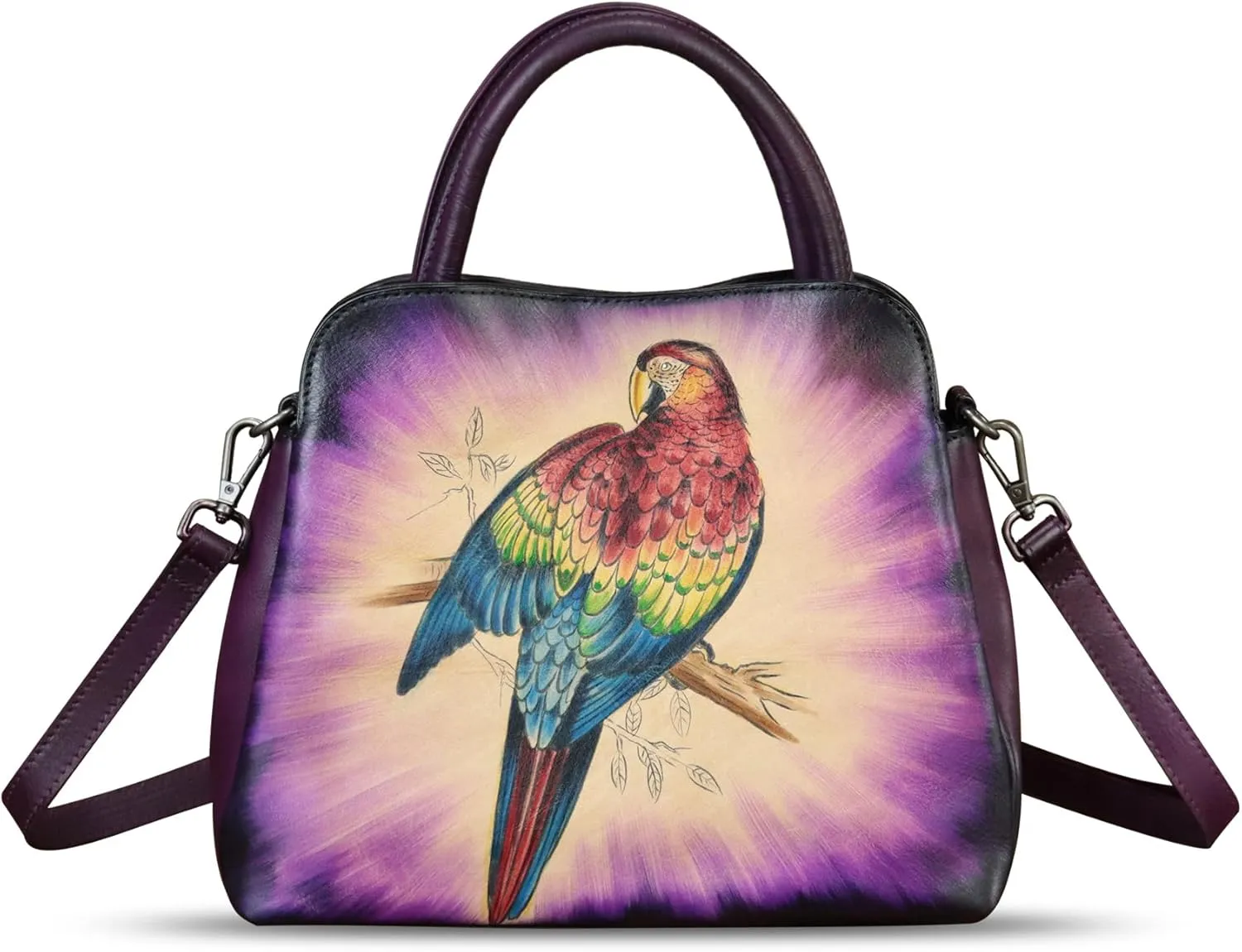 Genuine Leather Handbag for Women Hand Painted Leather Top Handle Satchel Handmade Crossbody Purse