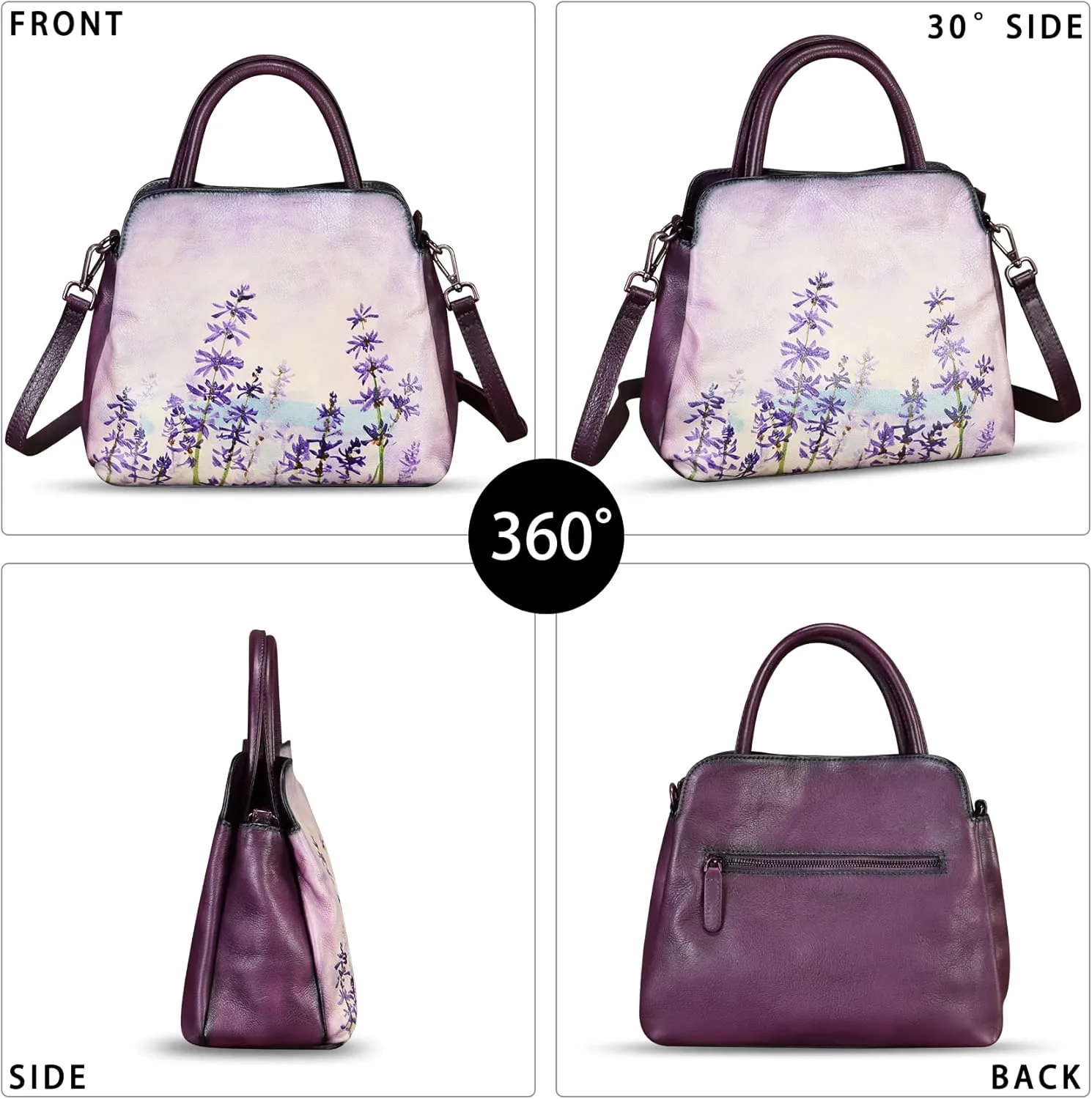 Genuine Leather Handbag for Women Hand Painted Leather Top Handle Satchel Handmade Crossbody Purse