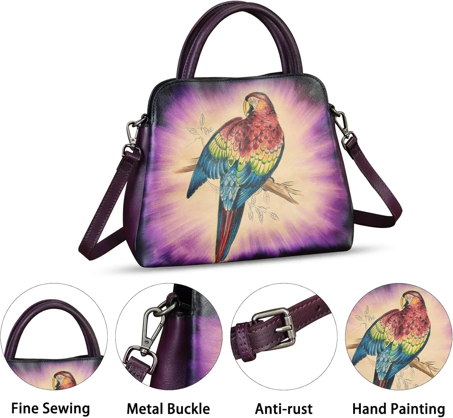 Genuine Leather Handbag for Women Hand Painted Leather Top Handle Satchel Handmade Crossbody Purse