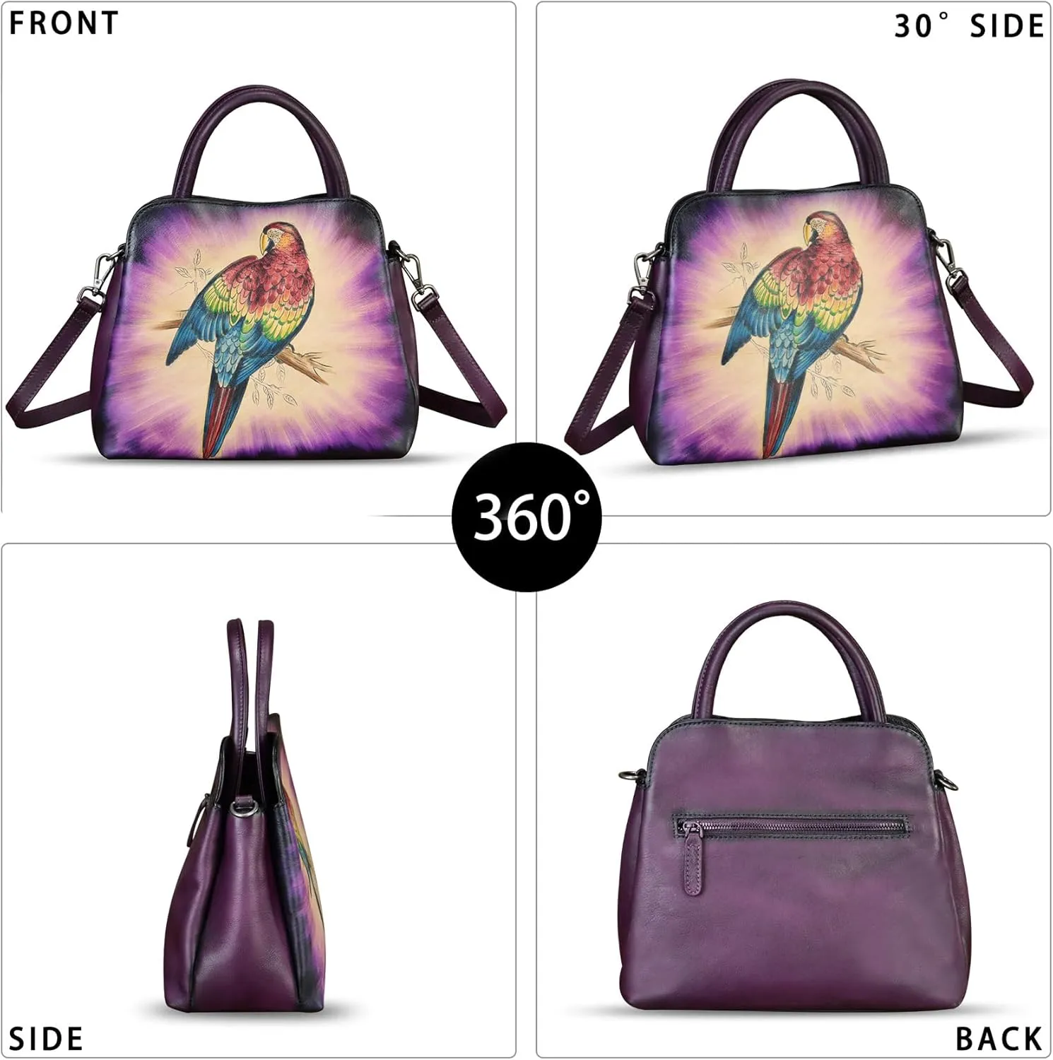 Genuine Leather Handbag for Women Hand Painted Leather Top Handle Satchel Handmade Crossbody Purse