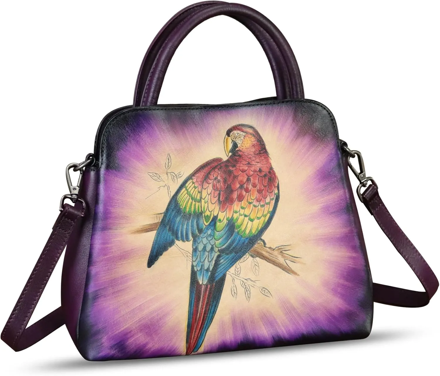 Genuine Leather Handbag for Women Hand Painted Leather Top Handle Satchel Handmade Crossbody Purse