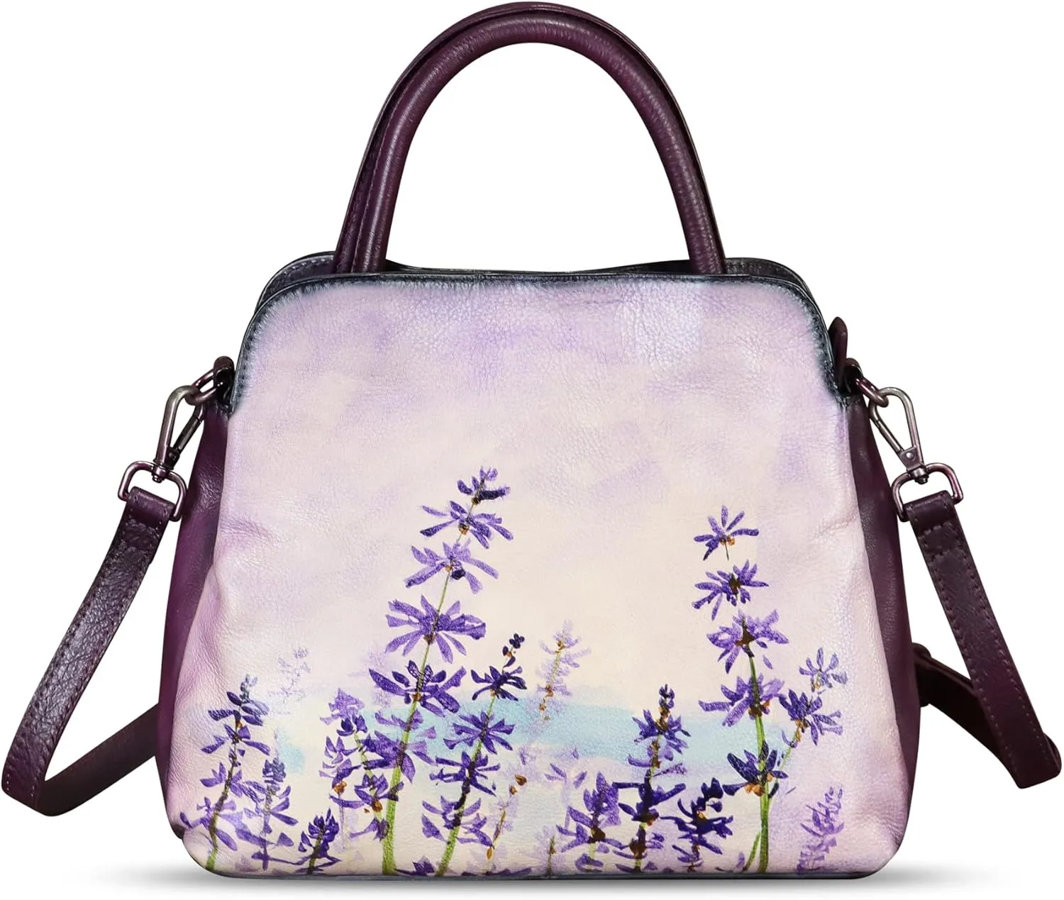 Genuine Leather Handbag for Women Hand Painted Leather Top Handle Satchel Handmade Crossbody Purse