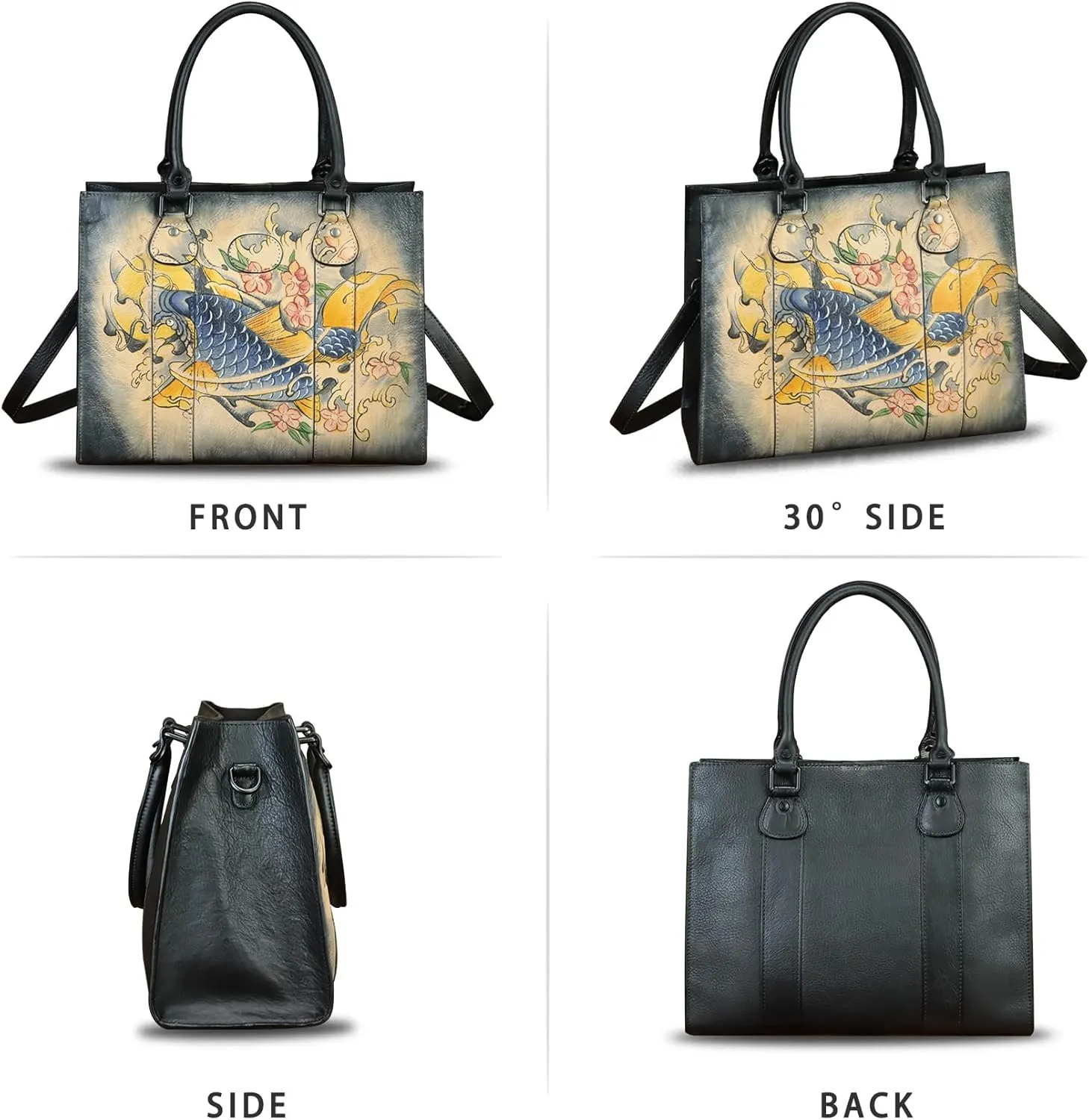 Genuine Leather Handbag Satchel for Women Hand Painted Handmade Work Tote Bag Crossbody Shoulder Purse
