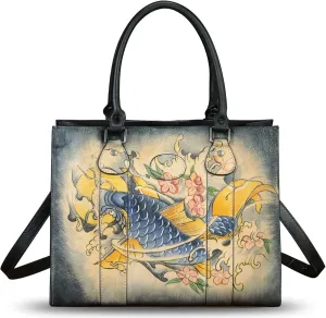 Genuine Leather Handbag Satchel for Women Hand Painted Handmade Work Tote Bag Crossbody Shoulder Purse