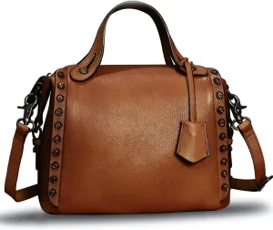 Genuine Leather Satchel Handbag for Women Retro Handmade Top Handle Crossbody Shoulder Bag Purses