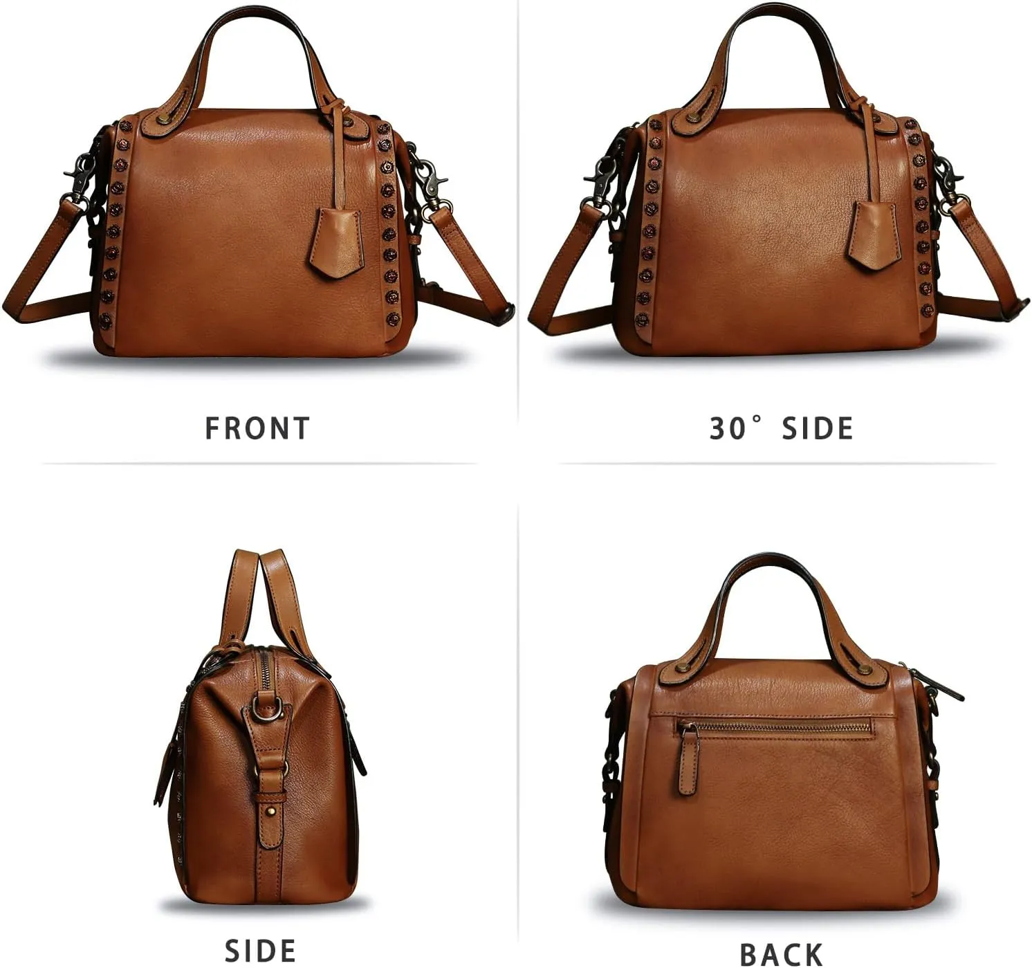 Genuine Leather Satchel Handbag for Women Retro Handmade Top Handle Crossbody Shoulder Bag Purses