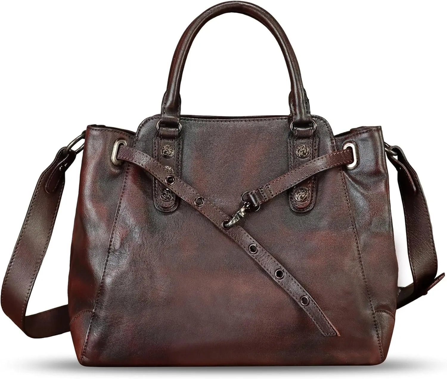 Genuine Leather Satchel Handbag for Women Vintage Handmade Purse Shoulder Bag Cowhide Tote Bag Casual Daypack