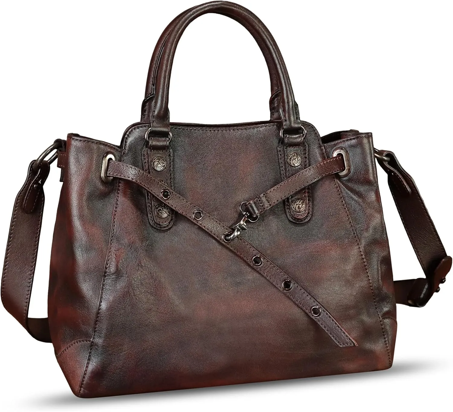 Genuine Leather Satchel Handbag for Women Vintage Handmade Purse Shoulder Bag Cowhide Tote Bag Casual Daypack