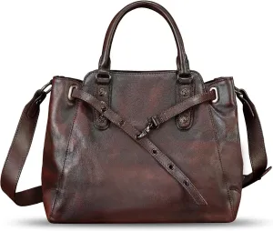 Genuine Leather Satchel Handbag for Women Vintage Handmade Purse Shoulder Bag Cowhide Tote Bag Casual Daypack