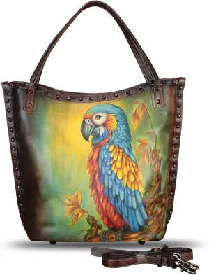 Genuine Leather Shoulder Bag for Women Hand Painted Leather Handbag Handmade Purse Crossbody Work Tote Bag Casual Purse