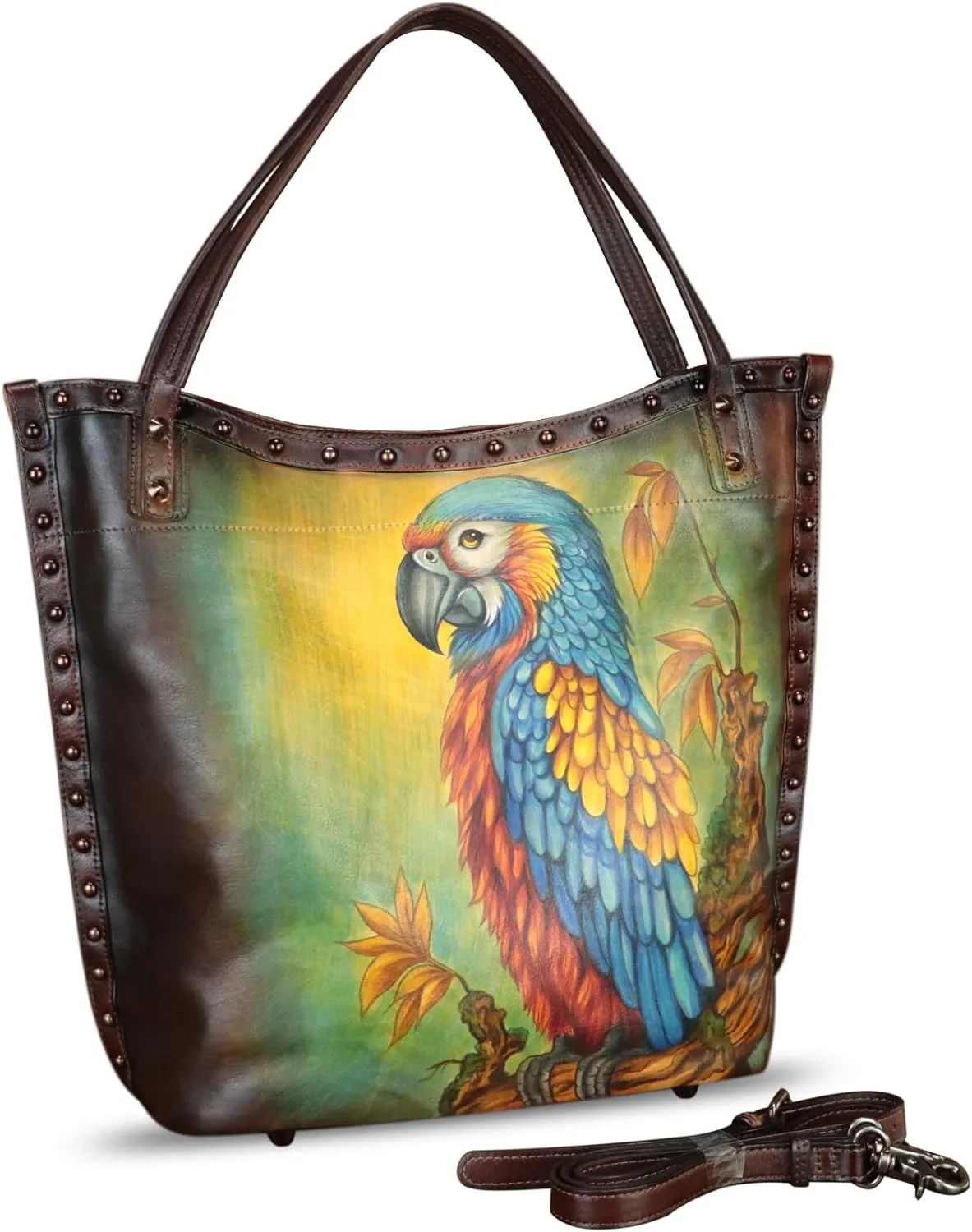 Genuine Leather Shoulder Bag for Women Hand Painted Leather Handbag Handmade Purse Crossbody Work Tote Bag Casual Purse