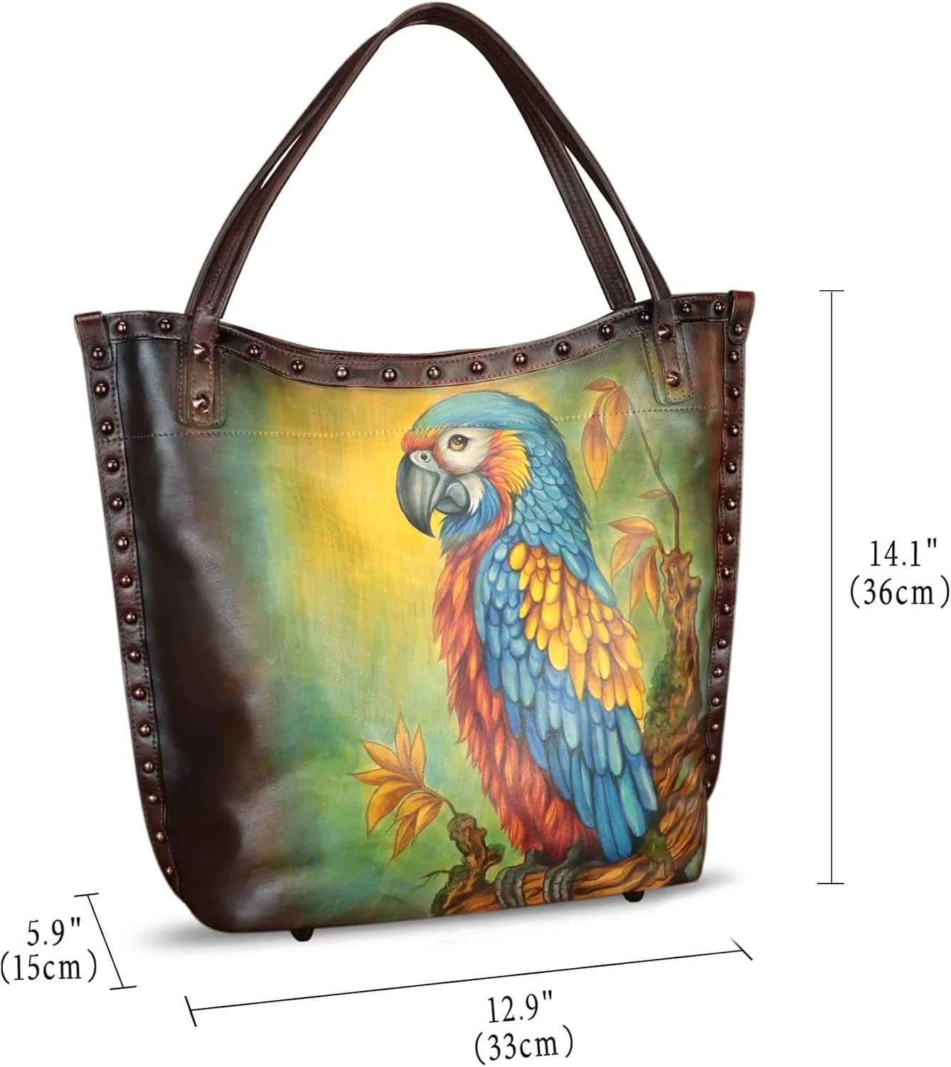 Genuine Leather Shoulder Bag for Women Hand Painted Leather Handbag Handmade Purse Crossbody Work Tote Bag Casual Purse