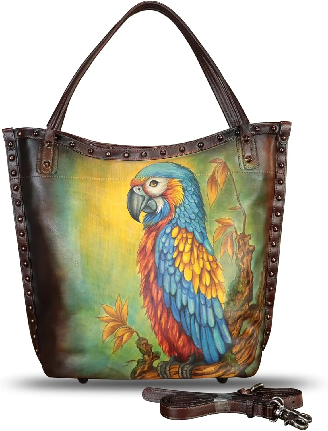 Genuine Leather Shoulder Bag for Women Hand Painted Leather Handbag Handmade Purse Crossbody Work Tote Bag Casual Purse