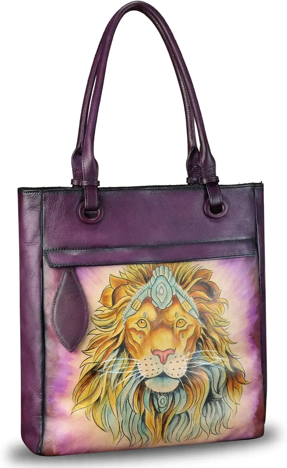 Genuine Leather Shoulder Bag for Women Hand Painted Leather Handbag Handmade Work Tote Bag Casual Hand Purse