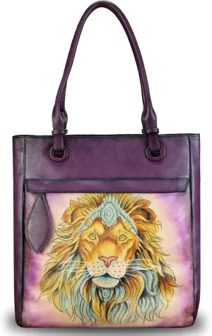 Genuine Leather Shoulder Bag for Women Hand Painted Leather Handbag Handmade Work Tote Bag Casual Hand Purse