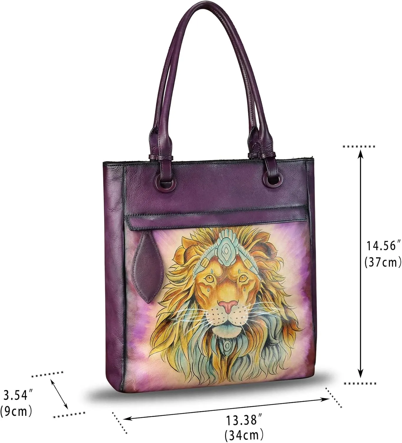 Genuine Leather Shoulder Bag for Women Hand Painted Leather Handbag Handmade Work Tote Bag Casual Hand Purse