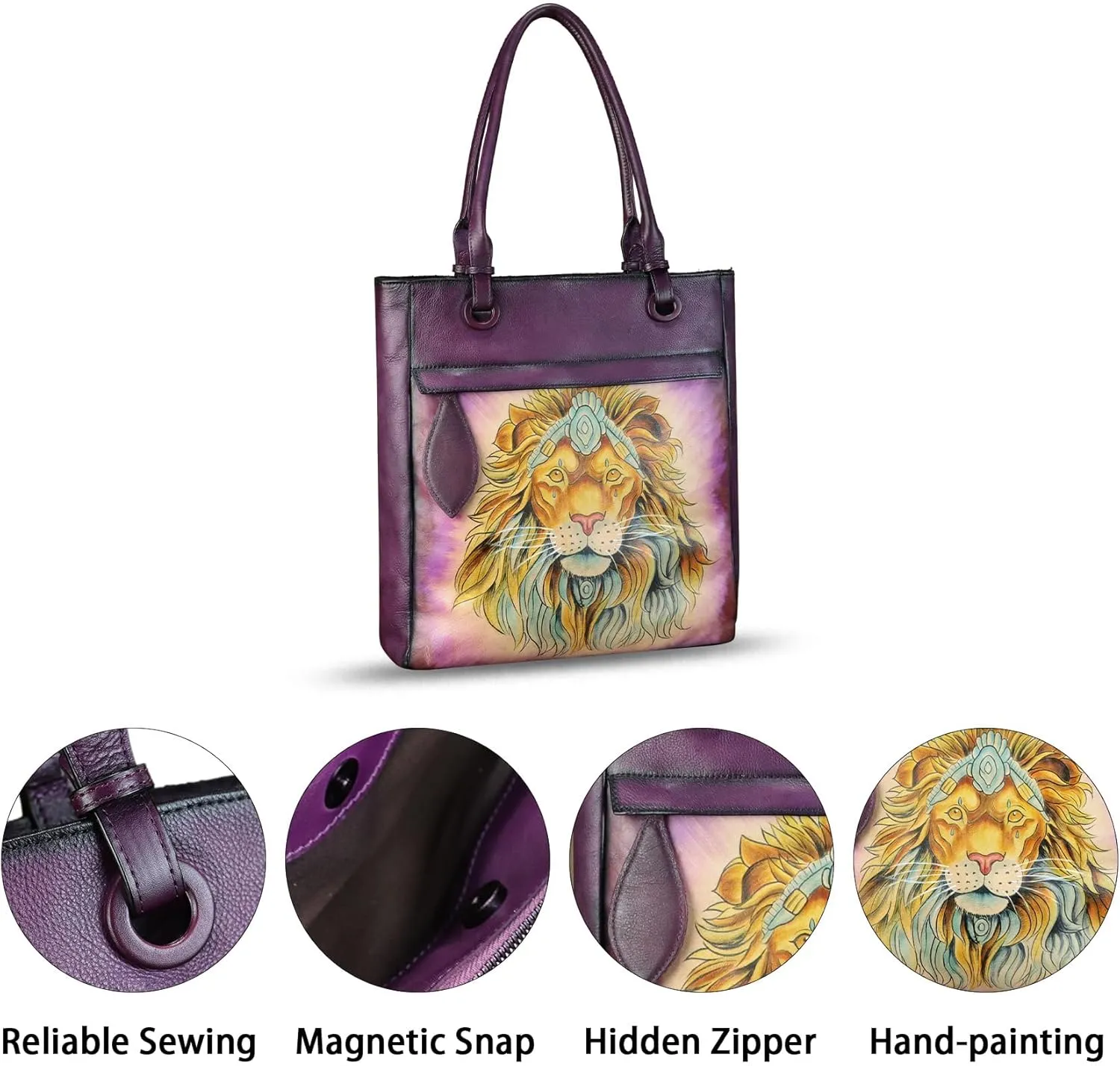 Genuine Leather Shoulder Bag for Women Hand Painted Leather Handbag Handmade Work Tote Bag Casual Hand Purse