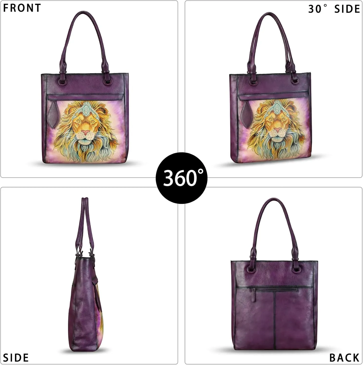 Genuine Leather Shoulder Bag for Women Hand Painted Leather Handbag Handmade Work Tote Bag Casual Hand Purse