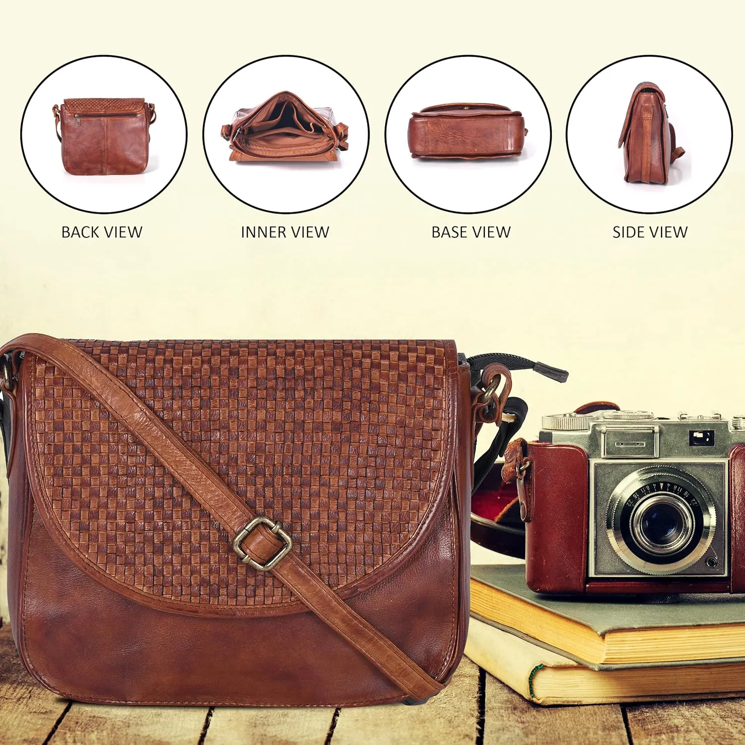 Genuine Leather Shoulder Crossbody Purse For Women with Adjustable Strap, Mobile Pocket & Outside & Inside Zipper