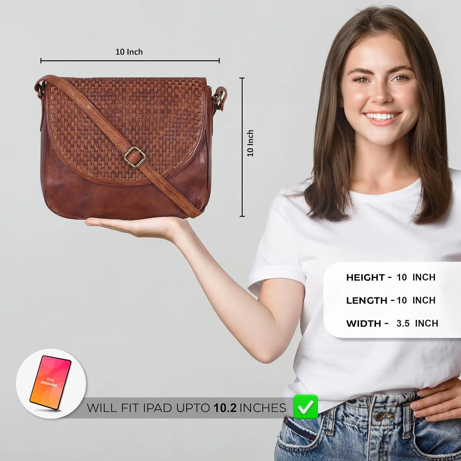 Genuine Leather Shoulder Crossbody Purse For Women with Adjustable Strap, Mobile Pocket & Outside & Inside Zipper