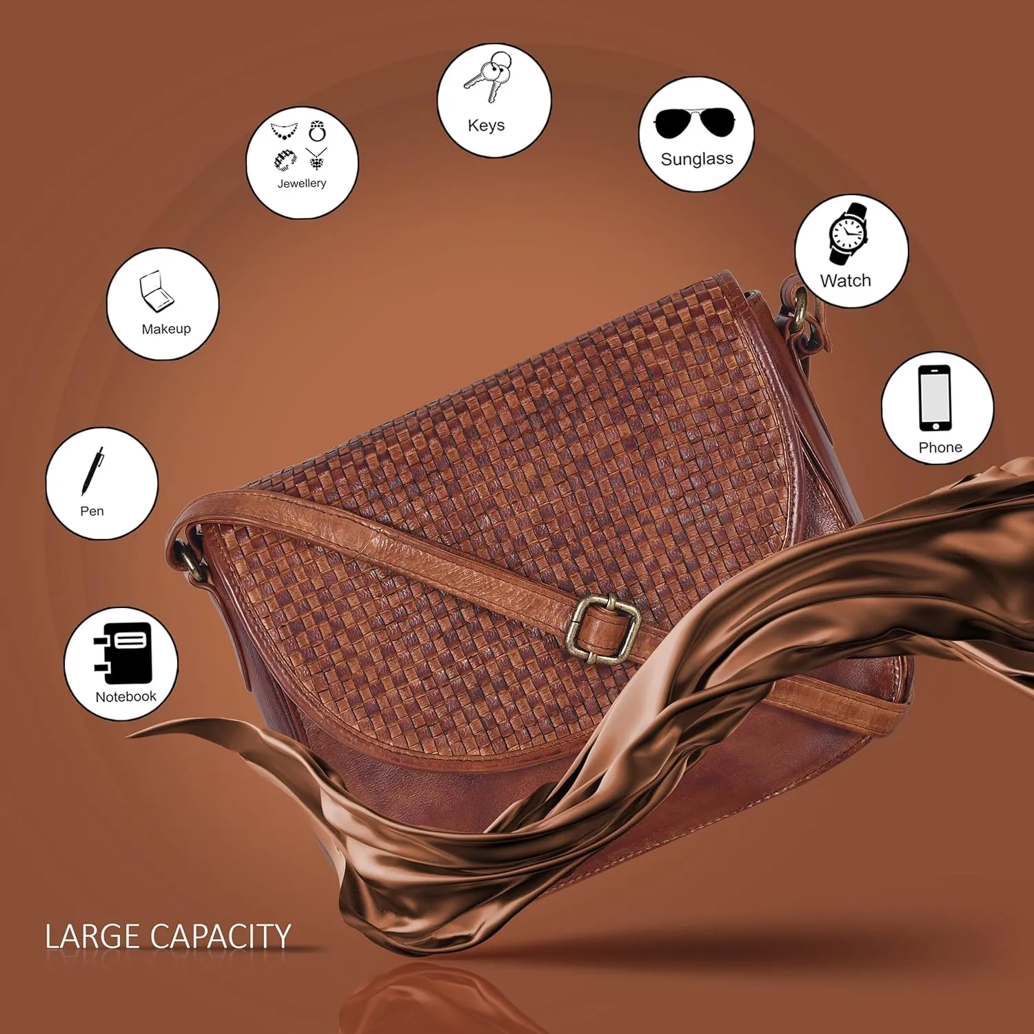 Genuine Leather Shoulder Crossbody Purse For Women with Adjustable Strap, Mobile Pocket & Outside & Inside Zipper