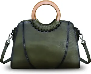 Genuine Leather Top Handle Handbag Purse for Women Satchel Retro Cowhide Handmade Crossbody Shoulder Bags