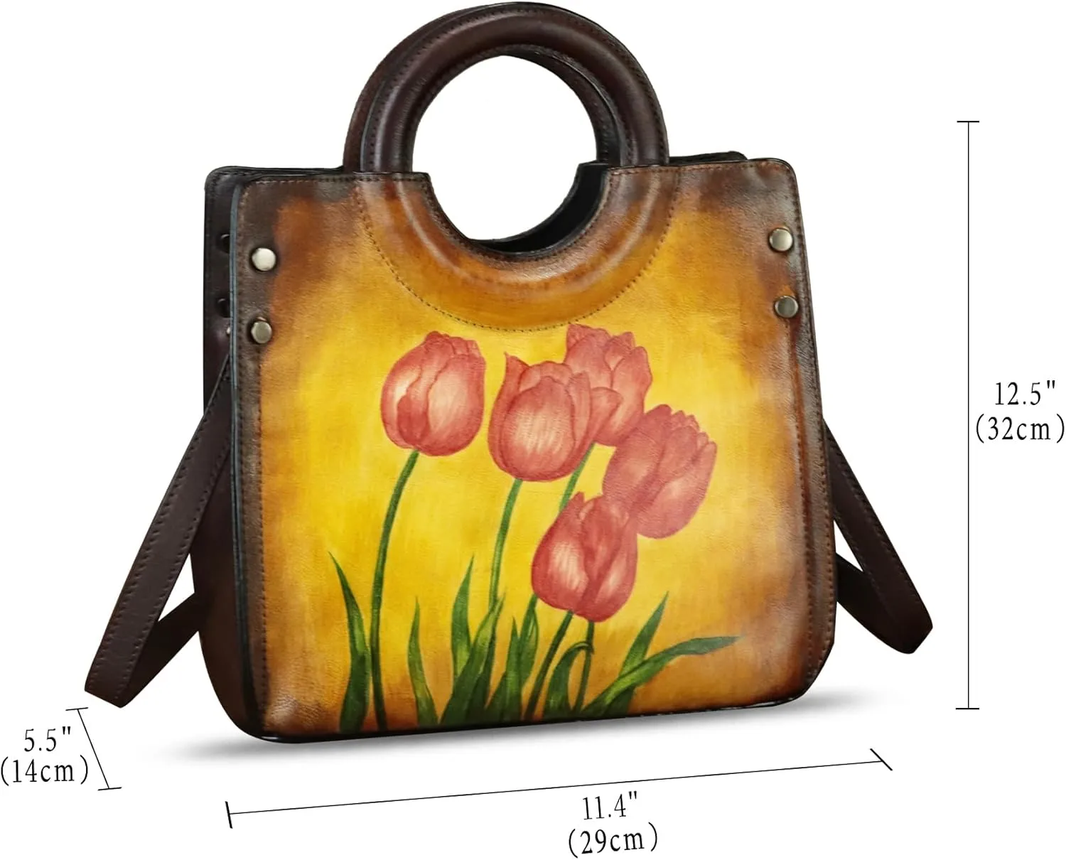 Genuine Leather Tote Bag for Women Hand Painted Leather Shoulder Handbag Handmade Purse Crossbody Work Tote Casual Purse