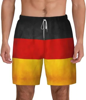Germany Flag Print Men's Double Layer Swim Shorts, Gym Workout Shorts with Pocket