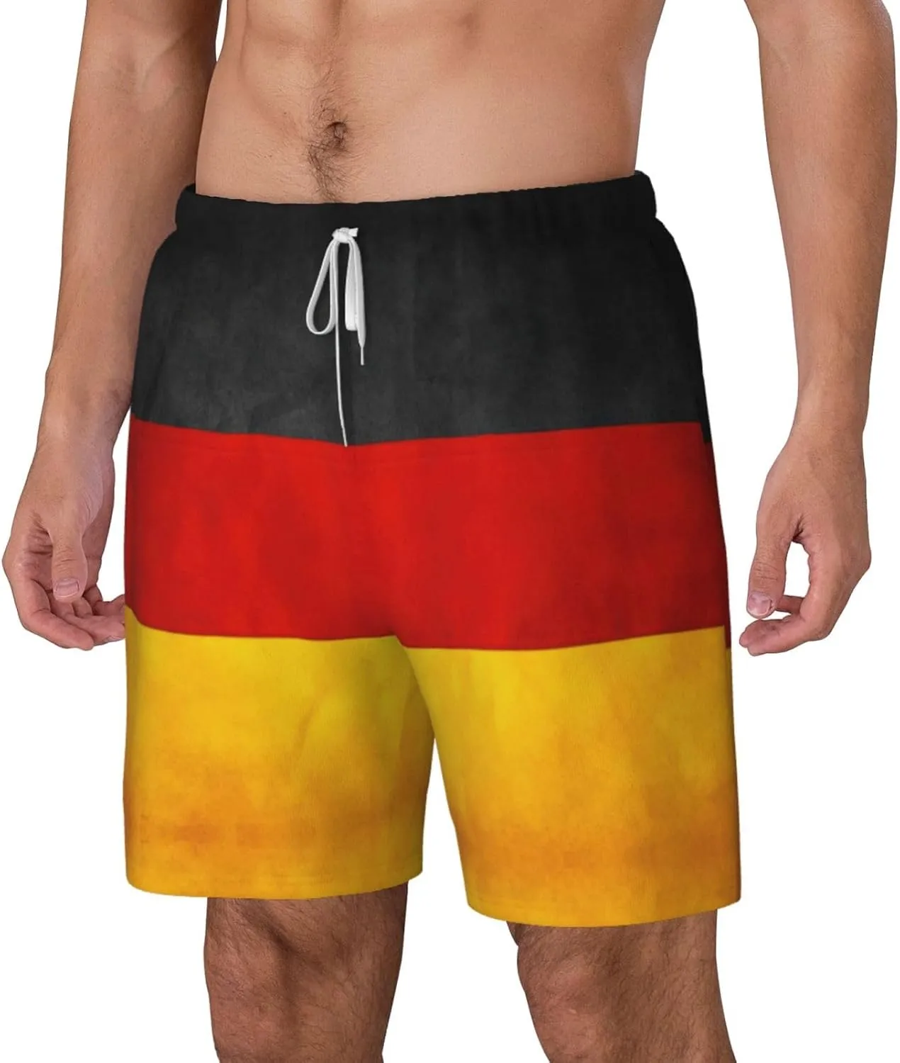 Germany Flag Print Men's Double Layer Swim Shorts, Gym Workout Shorts with Pocket