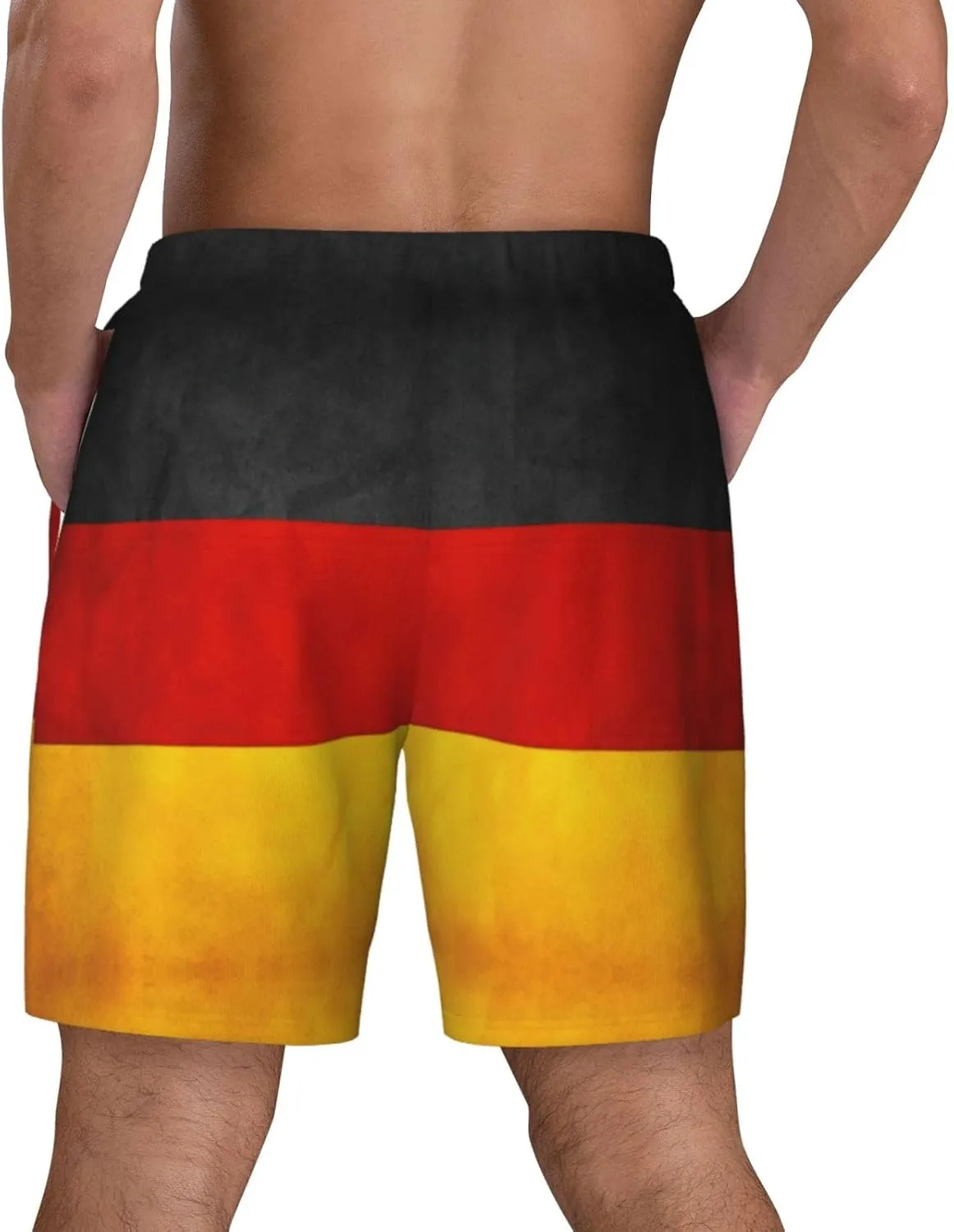 Germany Flag Print Men's Double Layer Swim Shorts, Gym Workout Shorts with Pocket