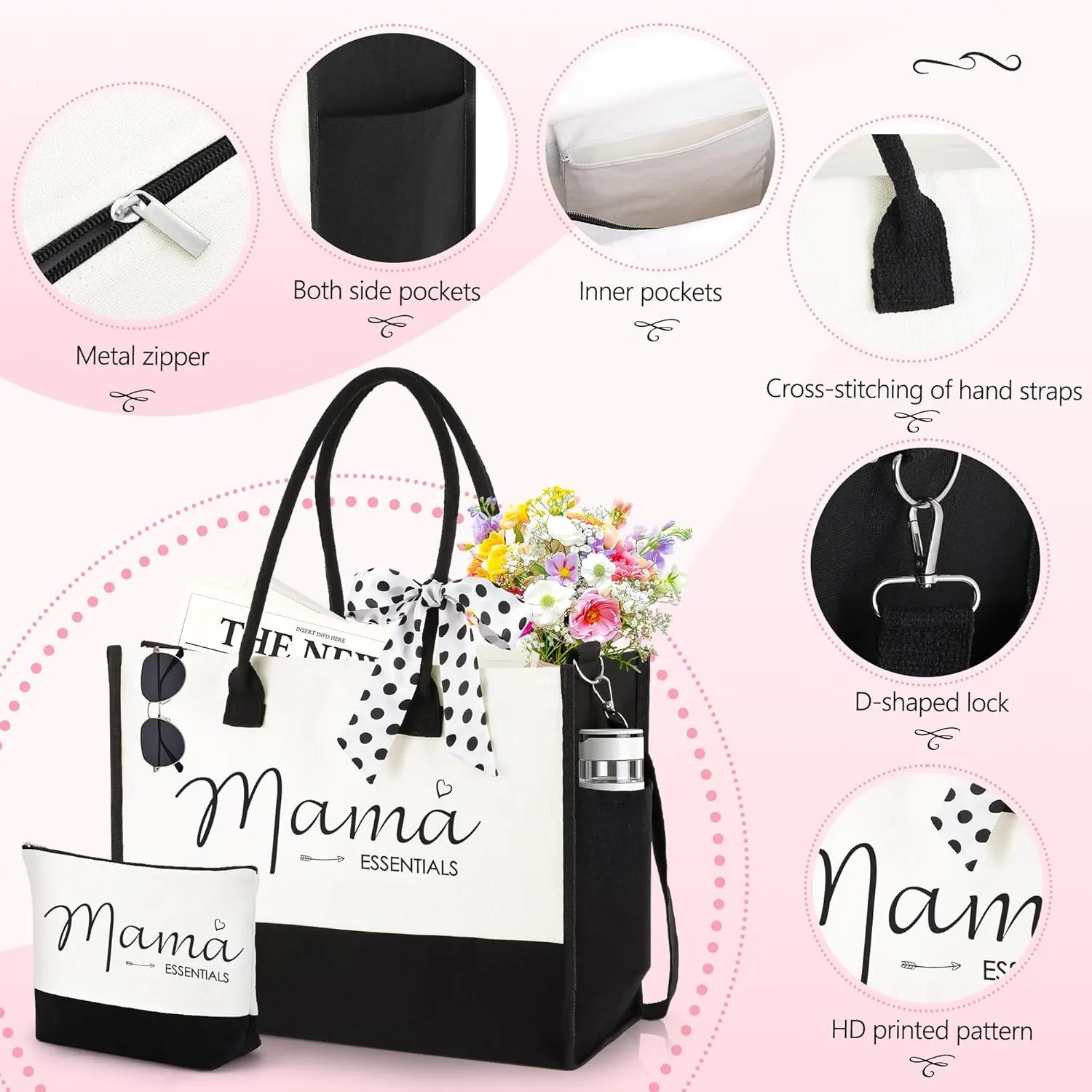 Gifts for Mom Grandma Sister Friends Nana Teacher, Birthday Gifts Ideas Canvas Initial Tote Bag for Women