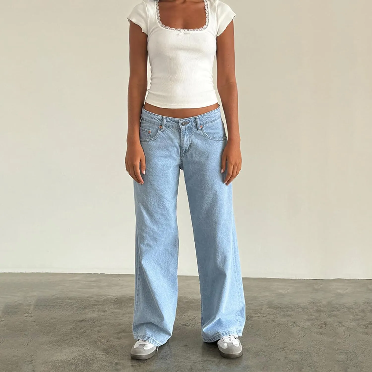 Giraropa Women Y2k Low Rise Jeans Vintage Baggy Straight Wide Leg Boyfriend Jeans Casual Loose Fit Long Denim Pants