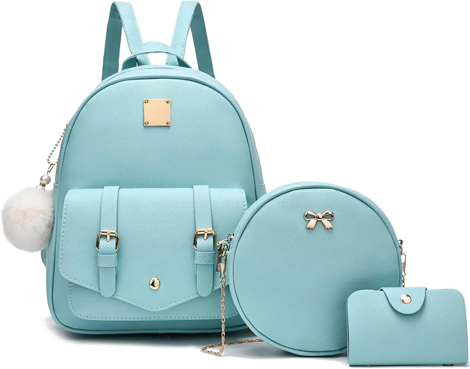 Girls 3-Pieces Fahsion Leather Backpack Purse Set for Women Rucksack for Ladies Satchel Bag for Girls