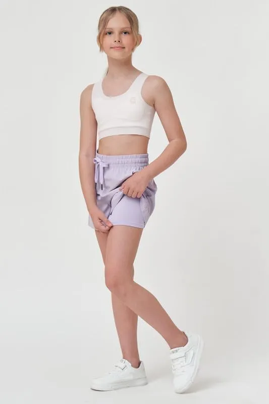 Girls Athletic Shorts with Spandex Liner Quick Dry Running Fitness Shorts for Kids Teen Active Sports Track