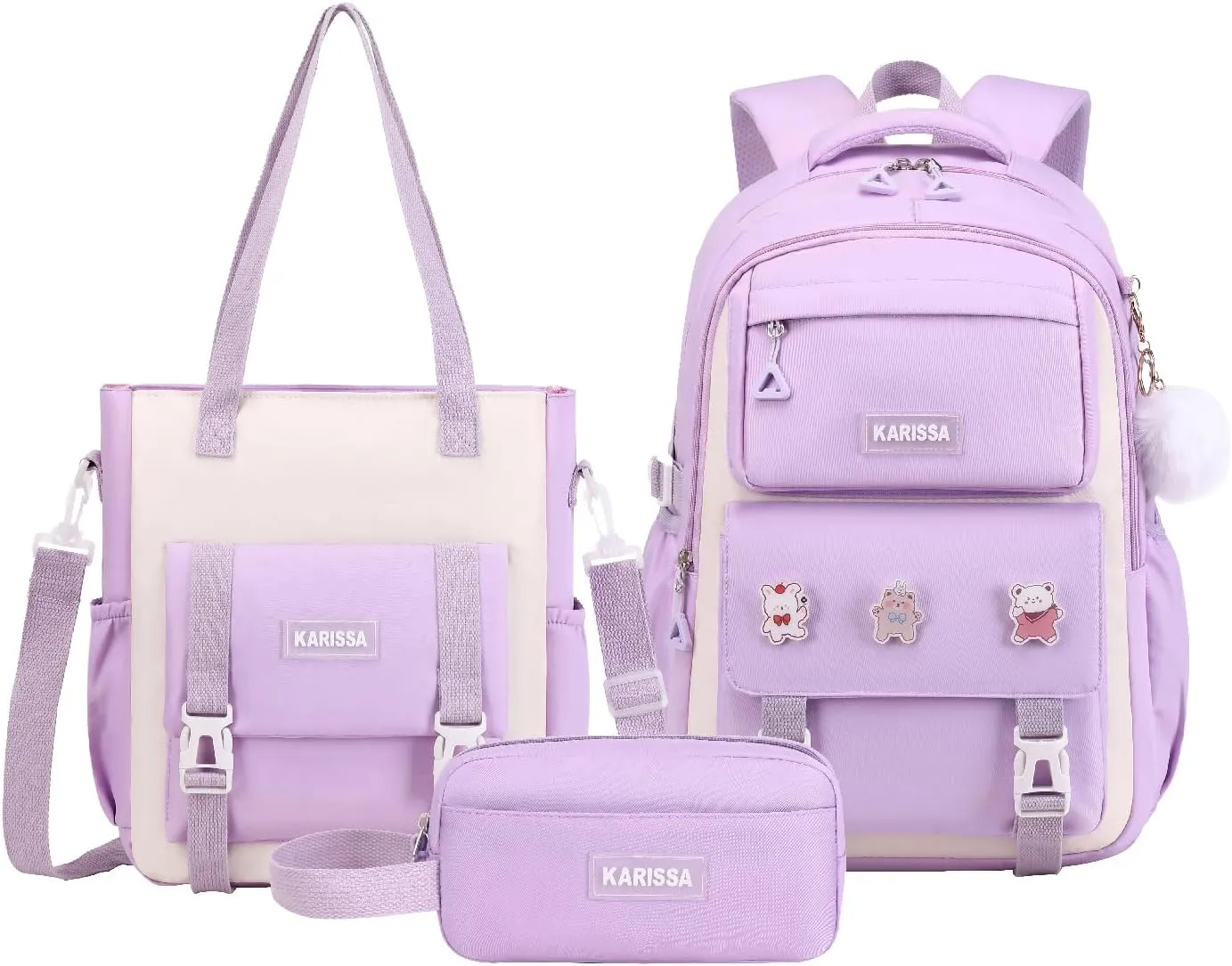 Girls Backpack, 3pcs Sets Kids Backpack for Girls with Anti-theft Back Pocket, Lightweight School Backpacks Water Resistant Tote Bag with Pencil Case for Elementary Primary School, Purple