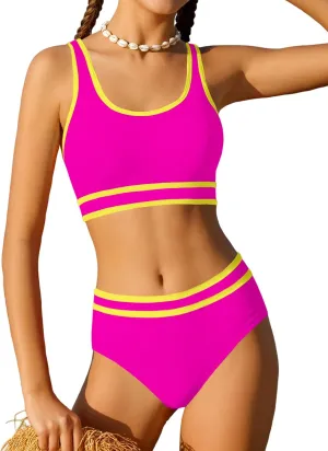 Girls Swimsuit Double Strap High Waist Sporty Bikini Swimsuits Swim Cover Up Skirt 3 Piece Set