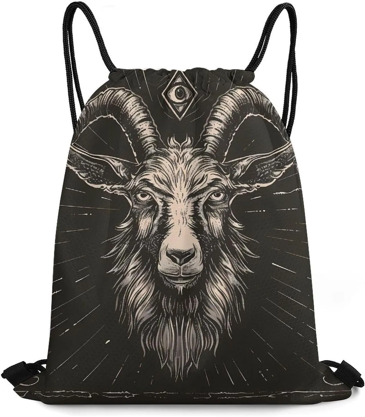 Goat Print Occult Eye Devil Sports Gym Bag Lightweight Drawstring Backpack String Bag for Travel Hiking